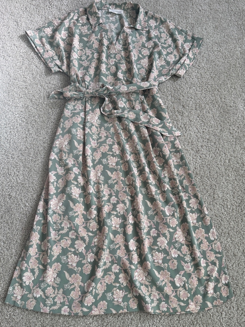Lucky Brand Green Midi Shirt Dress with Blush Floral Print